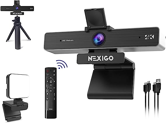 NexiGo 4K Zoomable Webcam Kits, N950P UHD 2160P Webcam with Remote, Sony Starvis Sensor, 5X Digital Zoom, Upgraded Video Conference Lighting, Extendable Tripod Stand, for Zoom/Skype/Teams