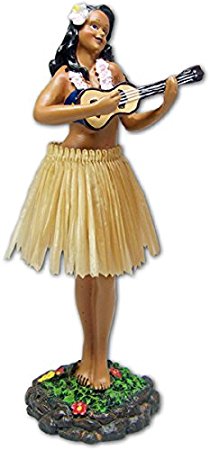 Leilani Dashboard Doll Playing Ukulele Natural 7"
