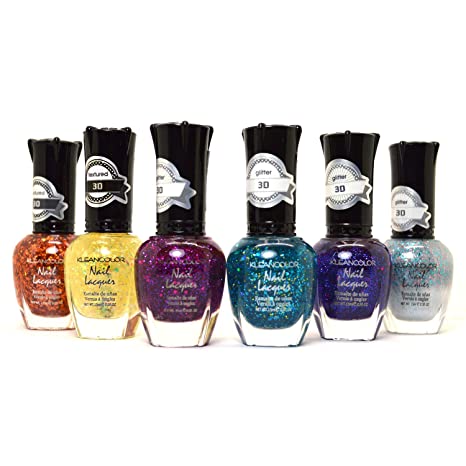 KLEANCOLOR NAIL POLISH 3D ADDICTION GLITTER TOP COAT LOT OF 6 COLORS KNP16   FREE EARRING