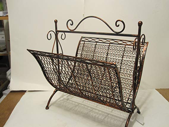 Copper Brown Wrought Iron Foldable Magazine Rack Basket