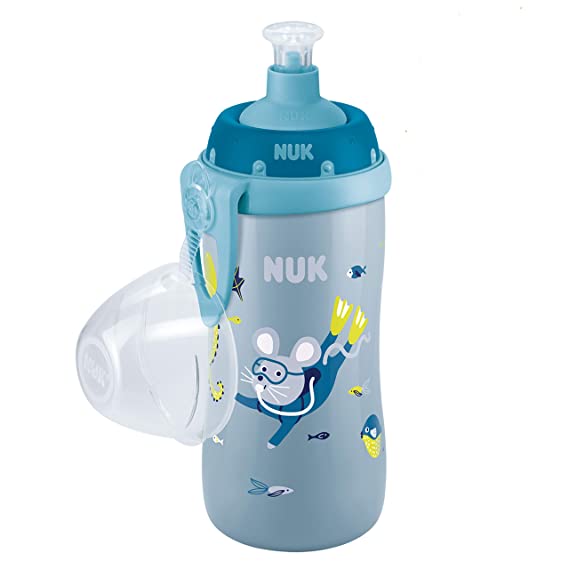 NUK Junior Cup with Push-Pull Spout 300 ml Leak-Proof with Clip BPA-Free 1 Piece Swan Blue