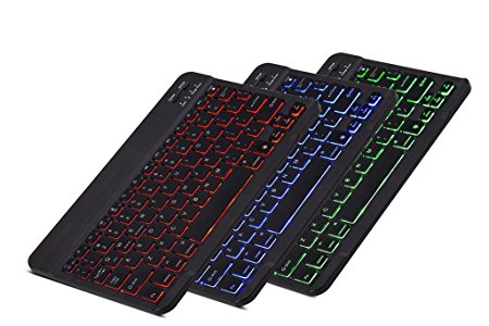 Arteck Universal Backlit 7-Colors & Adjustable Brightness Ultra Light & Slim Portable Wireless Bluetooth 3.0 Keyboard for iOS iPad Pro, iPad Air, iPad Mini, Android, MacOS, Windows Tablets PC Smartphone Built in Rechargeable 6-Month Battery