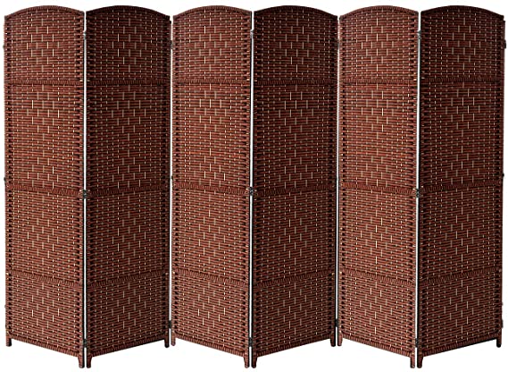 Sorbus Room Divider Privacy Screen, 6 ft. Tall Extra Wide Foldable Panel Partition Wall Divider, Double Hinged Room Dividers and Folding Privacy Screens, Diamond Double-Weaved (6 Panel, Espresso Rust)