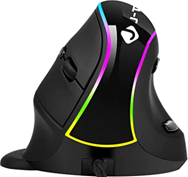 JTD Scroll Endurance Wired Mouse Ergonomic Vertical USB Mouse with Adjustable Sensitivity (600/1000/1600 DPI), Removable Palm Rest & Thumb Buttons - Reduces Hand/Wrist Pain (V638R)