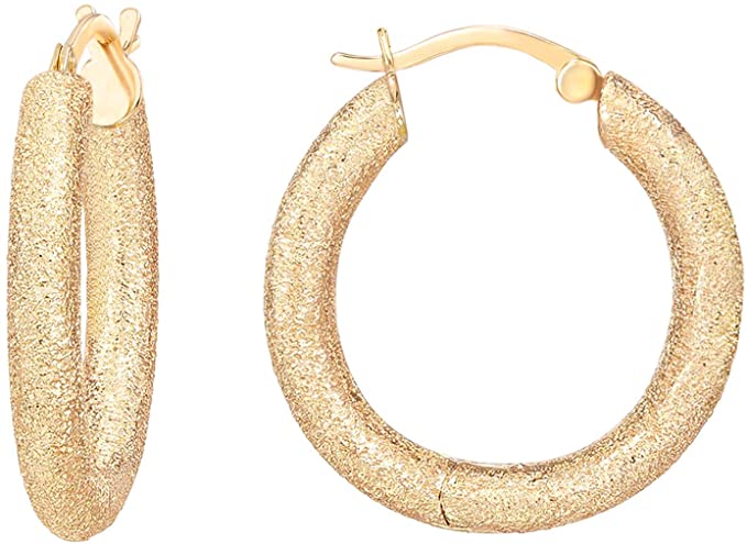 PAVOI 14K Gold Plated 925 Sterling Silver Lightweight Textured Hoop Earrings for Women | Gold Earrings for Women