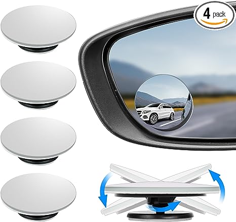 JOYTUTUS HD Blind Spot Car Mirror 4 Pack Accessories Round Convex Mirror Frameless Side Rear View Mirror with wide Angle 360° Adjustable Glass ABS Stick for all Universal Vehicles Car SUV Trucks