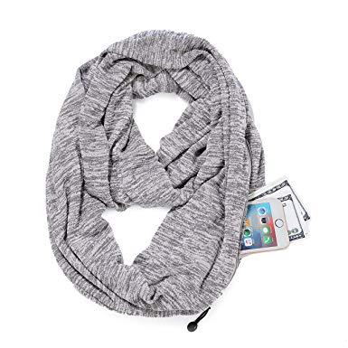 New Premium Pocket Infinity Scarf Fashion Scarves Wrap With Zipper Carabiner,Travel Scarf