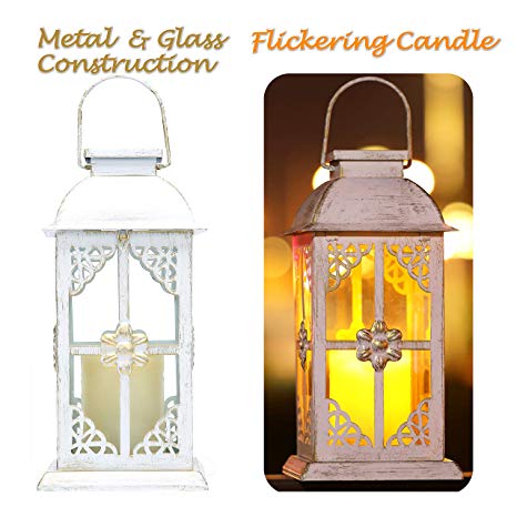 Solar Lantern Outdoor Hyacinth White Decor Antique Metal and Glass Construction Mission Solar Garden Lantern Indoor and Outdoor Solar Hanging Lantern Entirely Solar Powered Lantern of Low Maintenance