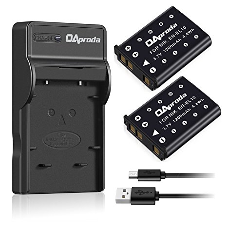 OAproda 2 Pack Replacement EN-EL10 Battery and Ultra Slim Micro USB Charger for Nikon Coolpix S60, S80, S200, S210, S220, S230, S3000, S4000, S500, S510, S520, S570, S600, S700, MH-63 Charger