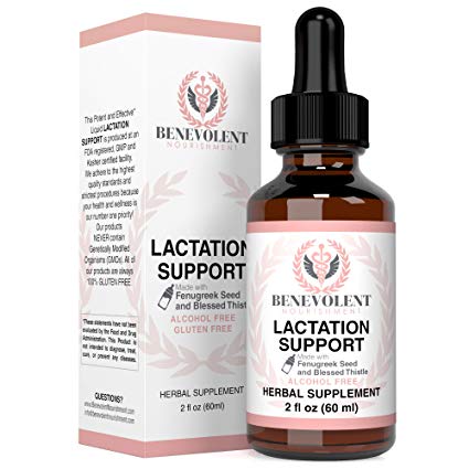 Lactation Supplement Breastfeeding Support Liquid - Organic Drops of Fenugreek, Blessed Thistle, Goats Rue Herb and more | 100% Natural, 2X Absorption, Sweet Taste | FREE of Sugar, Alcohol, and Gluten
