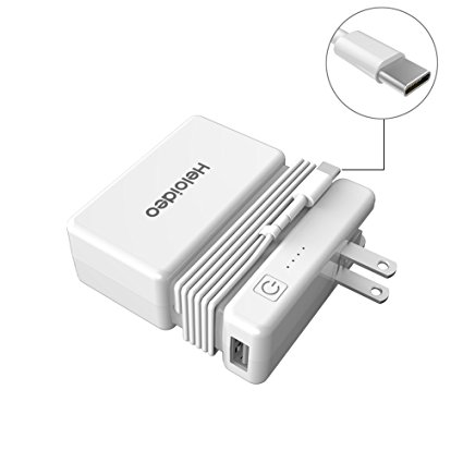 Heloideo USB-C 4 in 1 AC Plug 6000mAh Wall Charger, Power Bank with Built-in AC Adapter, Type C Cable and Cell Phone Stand for Galaxy S8 , Huawei Nexus 6P, Mate 9 and more USB-C Devices