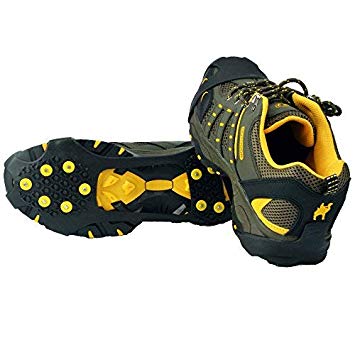 Ice Grips,Crampons Non-Slip Ice & Snow Grips Cleat Over Shoe/Boot Traction Cleat Rubber Spikes Anti Slip 10 Steel Studs Slip-on Stretch Footwear for Hiking and Walking