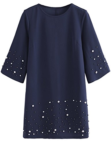 Romwe Women's Summer Comfy Pearl Beading Loose Tunic Dress