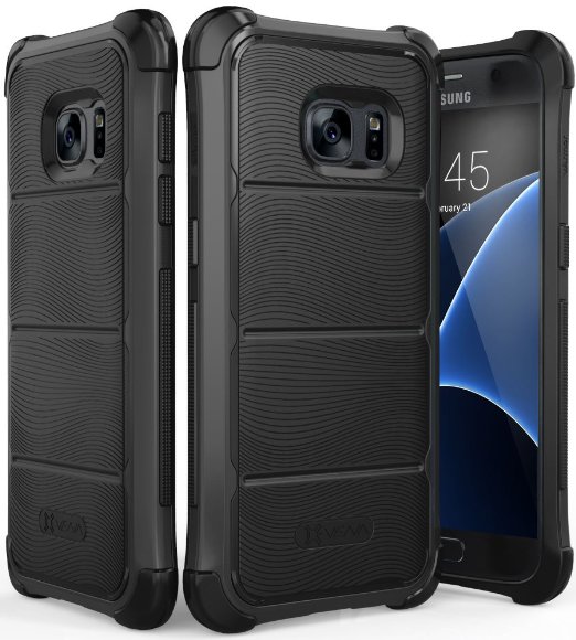 Galaxy S7 Case, Vena [vArmor][Tough Armor Wave] Heavy Duty Protection [Shock Absorption] PC Bumper TPU Case Cover for Samsung Galaxy S7 (Black / Black)