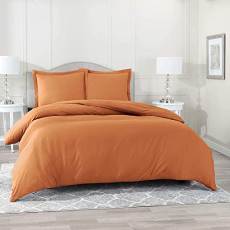Nestl Bedding Duvet Cover 3 Piece Set – Ultra Soft Double Brushed Microfiber Hotel Collection – Comforter Cover with Button Closure and 2 Pillow Shams, Rust Orange Brown - King 90"x104"