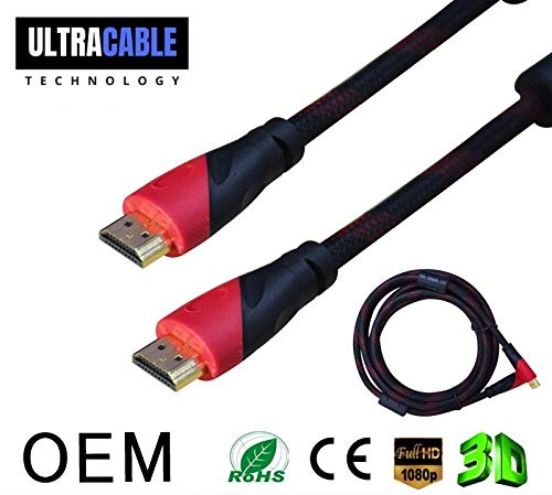 50 Ft HDMI Cable 3D Full HD TV v1.4, High Speed HDMI Cable with Ethernet, Audio Return (ARC) for Blu Ray, DVD, PS4, PS3, Xbox One, PC, HDTV, 24k Gold Plated, Braided Nylon Cable Cord Red-Black