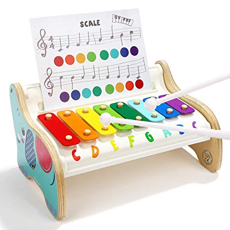 Top Bright Wooden Xylophone Baby Toy, Eight Tones Tuned Glockenspiel Musical Instruments for Kids with 3 Educational Music Scores, and 2 Child-Safe Mallets