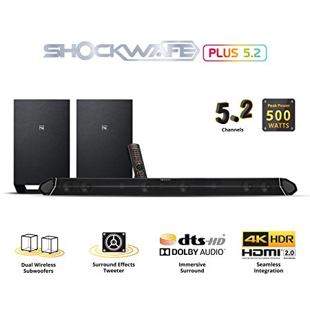 Nakamichi Shockwafe Plus 5.2Ch 500W 45-Inch Sound Bar with Dual 8" Wireless Subwoofers