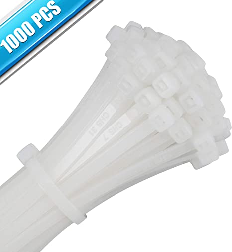 Cable Zip Ties 4 Inch, 1000Pcs Industrial Nylon Zip Ties | Durable Self Locking Wire Tie Wraps with 20 lbs Tensile Strength, UV & Heat Resistant for Home Office Garage Multiple Use - White