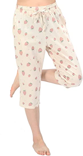 WEWINK CUKOO Soft Denim Cotton Women Pajama Capri Lounge Pants with Pockets