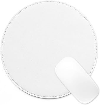 ProElife Round Mouse Pad Waterproof PU Leather Mouse Pad Cute Circular Mousepad 8.66-Inch Anti-Slip Mouse Mat Stitched Edges for Home Office Wireless Bluetooth/Wired Mouse Desk Accessories (White)