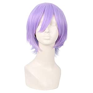 MapofBeauty 12 Inch/30 cm Anime Cosplay Short Curly Synthetic Hair Side Bangs Wig (Gray Blue/Light Purple)