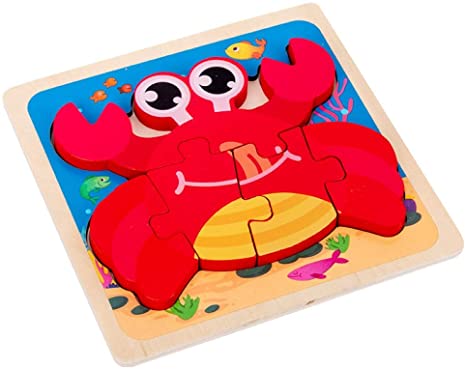 Meideli Wooden Puzzles for Kids 3D Cartoon Animal Frog Turtle Building Blocks Jigsaw Puzzle Intelligent Toys for Boys and Girls Crab