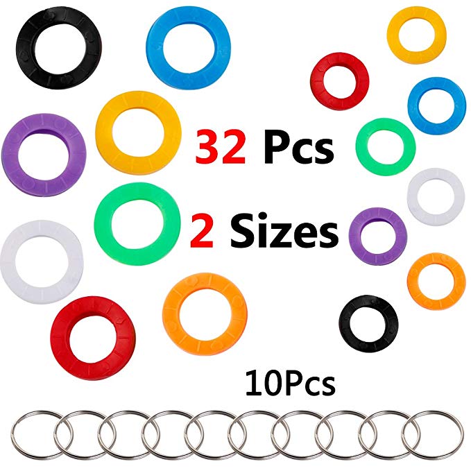 InterUS 32PCS Key Caps in 8 Colors with 10 Pack Stainless Steel Key Ring