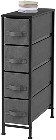 KINGSO 4 Dresser Drawer, Sturdy Steel Frame Narrow Vertical Dresser Storage Tower with Easy Pull Fabric Bins & Wood Top, Organizer Unit for Bedroom Bathroom Living Room Laundry Closet, Dark Gray