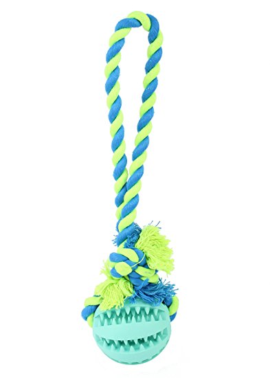 wangstar Puppy Ball on A Rope Dog Toy, Dog Chew Rope Toy Interactive Iq Treat Dog Toy Ball with Rope Dog Rope Ball for Training Fetching Tugging