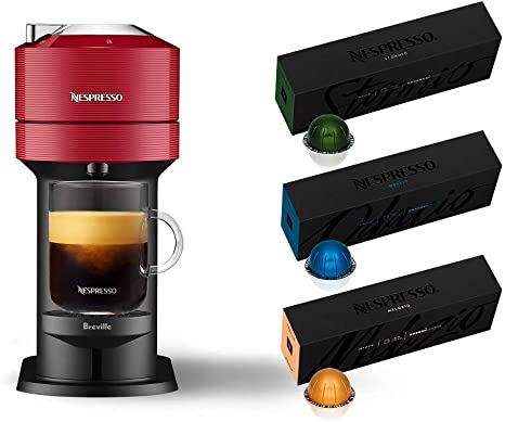 Nespresso Vertuo Next Coffee and Espresso Machine NEW by Breville, Cherry, Coffee Maker and Espresso Machine   Nespresso Capsules VertuoLine, Medium and Dark Roast Coffee, 30 Count Coffee Pods