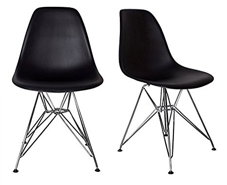 Chelsea Eames Eiffel DSR (Metal Base) Molded Plastic Dining Chairs (Black - Set of 2)