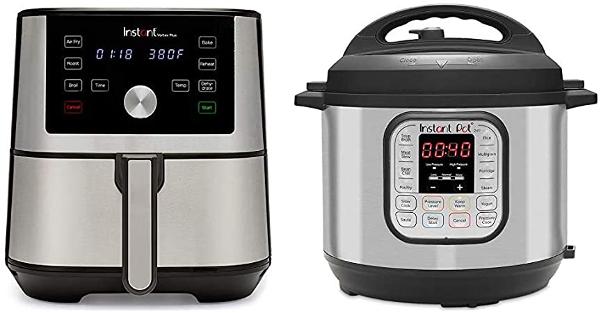 Instant Vortex Plus Air Fryer 6 in 1, Best Fries Ever, Dehydrator, 6 Qt, 1500W & Duo 7-in-1 Electric Pressure Cooker, Sterilizer, Slow Cooker, Rice Cooker, 6 Quart, 14 One-Touch Programs