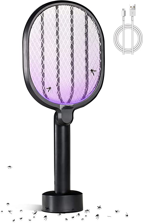 ZOMAKE Foldable Bug Zapper Racket, Electric Fly Swatter & Mosquito Killer Lamp 2 in 1, Rechargeable Mosquito Fly Killer - Base Charging & USB Charging, Foldable Fly Trap for Indoor and Outdoor
