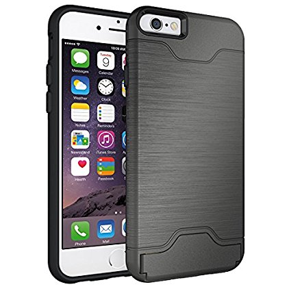 iPhone 6 6S Plus Armor Case (5.5”) - AYIPE Kickstand Card Slot Armor Case Dual-Layers Protection Card Holder Phone Cover - Gray