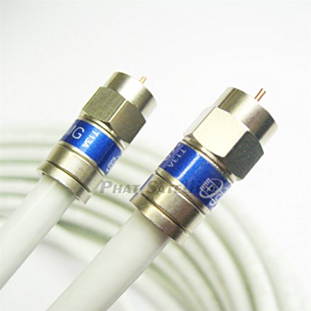 12ft WHITE BARE COPPER RG6 CABLE 18AWG CORE 3Ghz 75 Ohm CL2 In-Wall Use HD ANTENNA DirecTV Satellite Approved WEATHER SEAL BRASS CONNECTORS UL ETL CUT TO ORDER ASSEMBLED IN USA by PHAT SATELLITE INTL