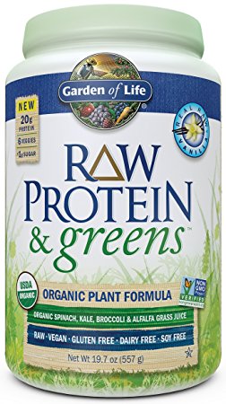 Garden of Life Organic Greens and Protein Powder - Raw Protein and Greens with Probiotics/Enzymes, Vegan, Vanilla, 19.7oz (557g) Powder