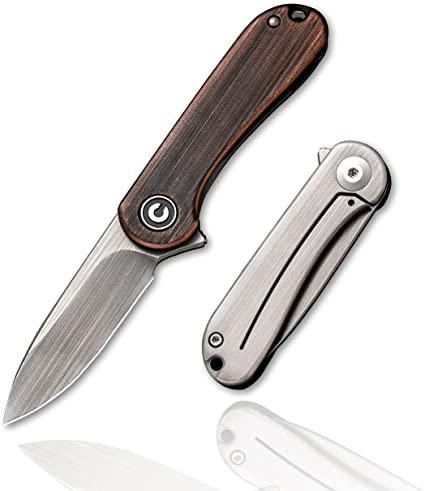 CIVIVI Mini Elementum Flipper Pocket Knife , Small folding Knife with 1.83" 14C28N Blade, Copper and Stainless Steel Handle C18062Q-2