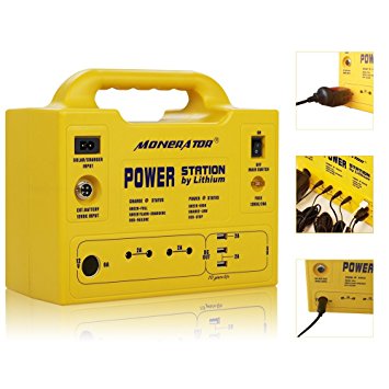 Portable Generator (128Wh - 40,000mAh - 140 W) LiFePo4 Battery - 1*Inverter 110V AC - 3*USB 5V/2A - 4*DC 12V/5A Ports - for Emergency/ Camping -  Charged by Wall Plug/ Solar Panel - Monerator Gusto 10