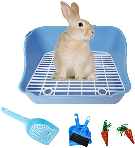 kathson Rabbit Litter Box Pets Toilet Potty Trainer Corner Small Animals Litter Bedding Box Plastic Square Cage Box Pet Pan for Guinea Pig Hamster Bunny Gerbils