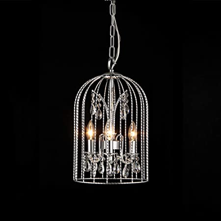 Warehouse of Tiffany RL8109 Arielle 3-Light Crystal Cage 10-inch Chrome Chandelier, Silver