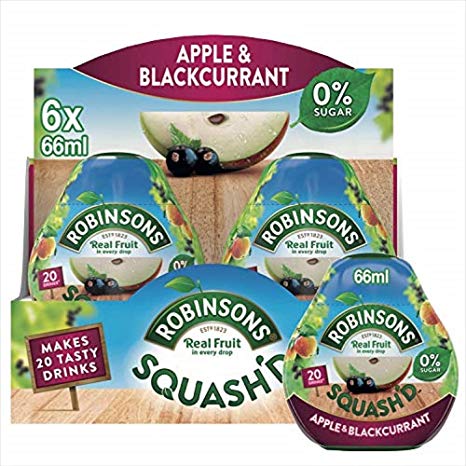 Robinsons Squash'd Apple and Blackcurrant On-The-Go Squash, 66ml (Pack of 6)