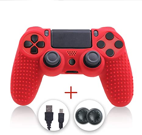 PS4 Controller with Skin Cover, Wireless Bluetooth Gamepad Six-Axies DualShock 4 Controller Playstation 4 Touch Panel Joypad Dual Vibration Game Remote Control Joystick (Red)