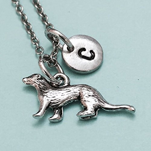 Ferret necklace, ferret charm, animal necklace, personalized necklace, initial necklace, initial charm, monogram