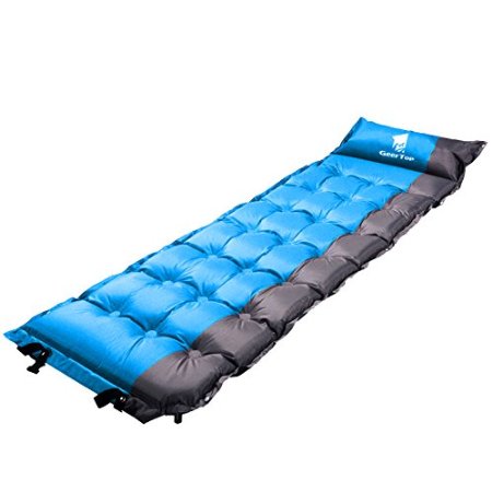 GEERTOP 2in Thick Lightweight SPLICED Self-Inflating Camp Pad Mat Mattress With Pillow For Camping, Backpacking, Tents