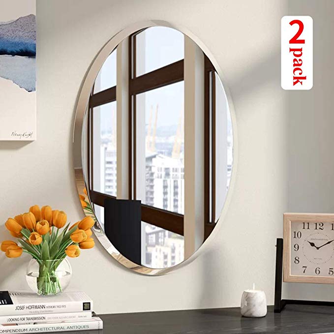 KOHROS Oval Beveled Polished Frameless Wall Mirror for Bathroom, Vanity, Bedroom (20" W x 28" H 2 Pack)