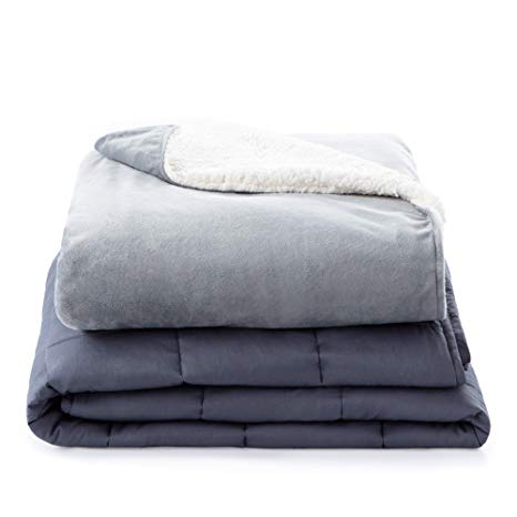 Linenspa 15 Pound Weighted Blanket with Minky and Sherpa Duvet Cover - 60 x 80 Inches