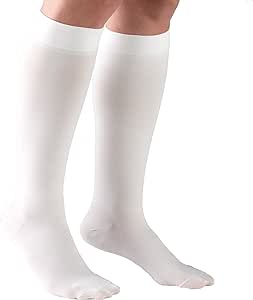 Truform 30-40 mmHg Compression Stockings for Men and Women, Knee High Length, Closed Toe, White, Medium