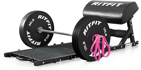 RitFit Multi-Function Hip Thrust Machine Bench Platform HTM-800, 800lbs Capacity Booty Workout Equipment with Thick Back Pad, Barbell Hip Thrust Cover and Band Pegs, for Glute Training Home Gym