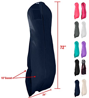 Gusseted Gown Garment Bag for Women’s Prom and Bridal Wedding Dresses - Travel Folding Loop, ID Window - 72” x 24” with 10” Tapered Gusset - by Your Bags